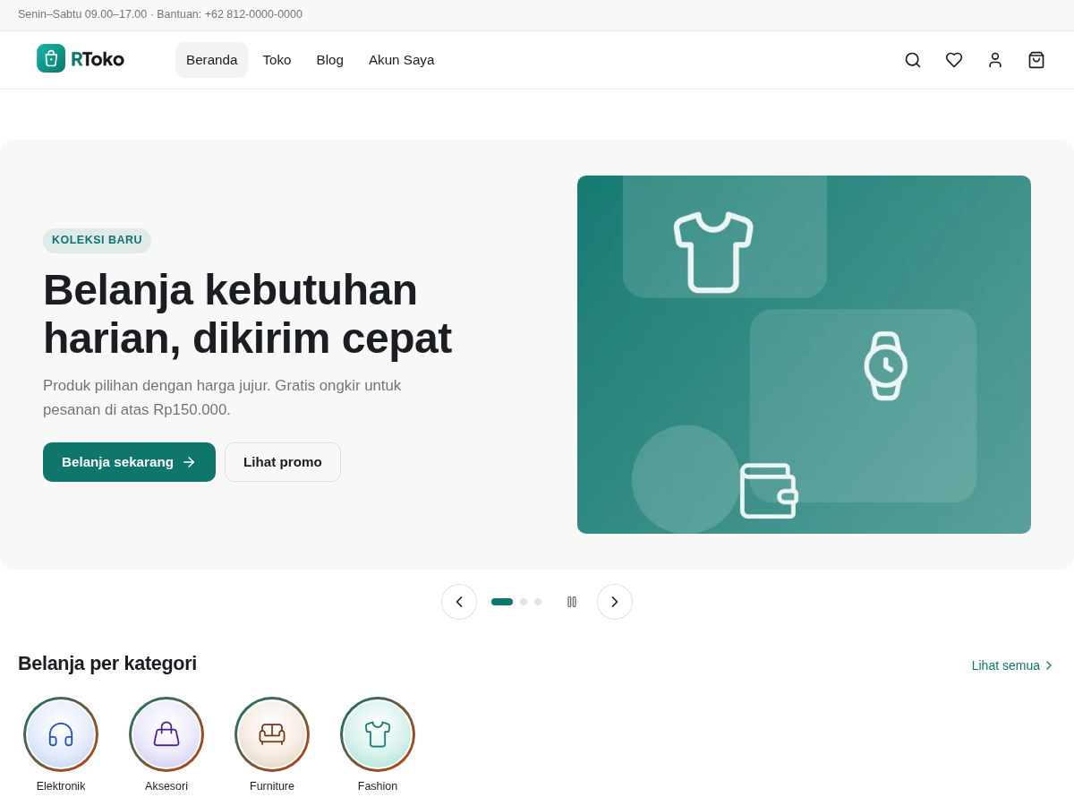 Tampilan beranda theme Rtoko